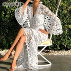 Женское платье-пуловер CHICEVER, белое однотонное платье средней длины с v-образным вырезом, длинным рукавом и высокой талией