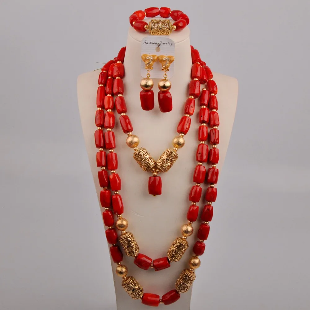 Красный коралловый комплект ювелирных изделий Африканское ожерелье нигерийские