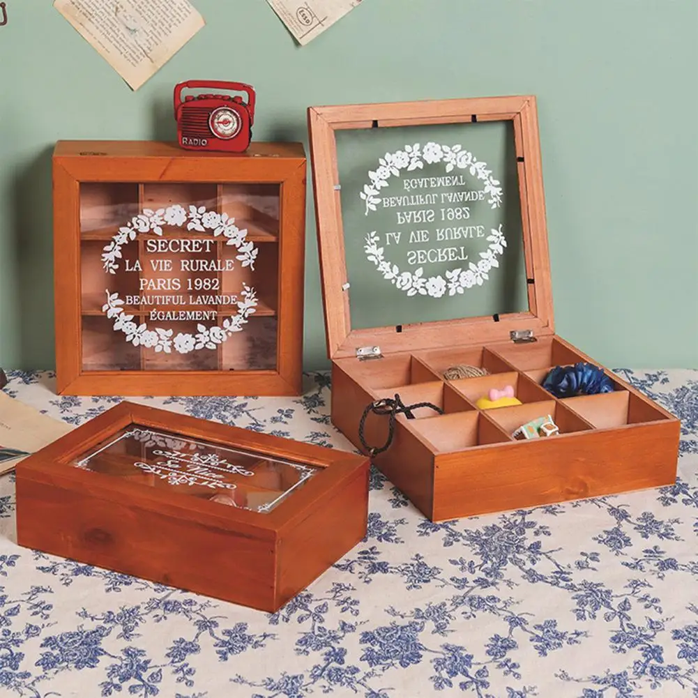 

Stash Box Vintage luxury jewelry box Multi-grids Large Capacity Wood Storage Chest Treasure Case Storage Case for Home