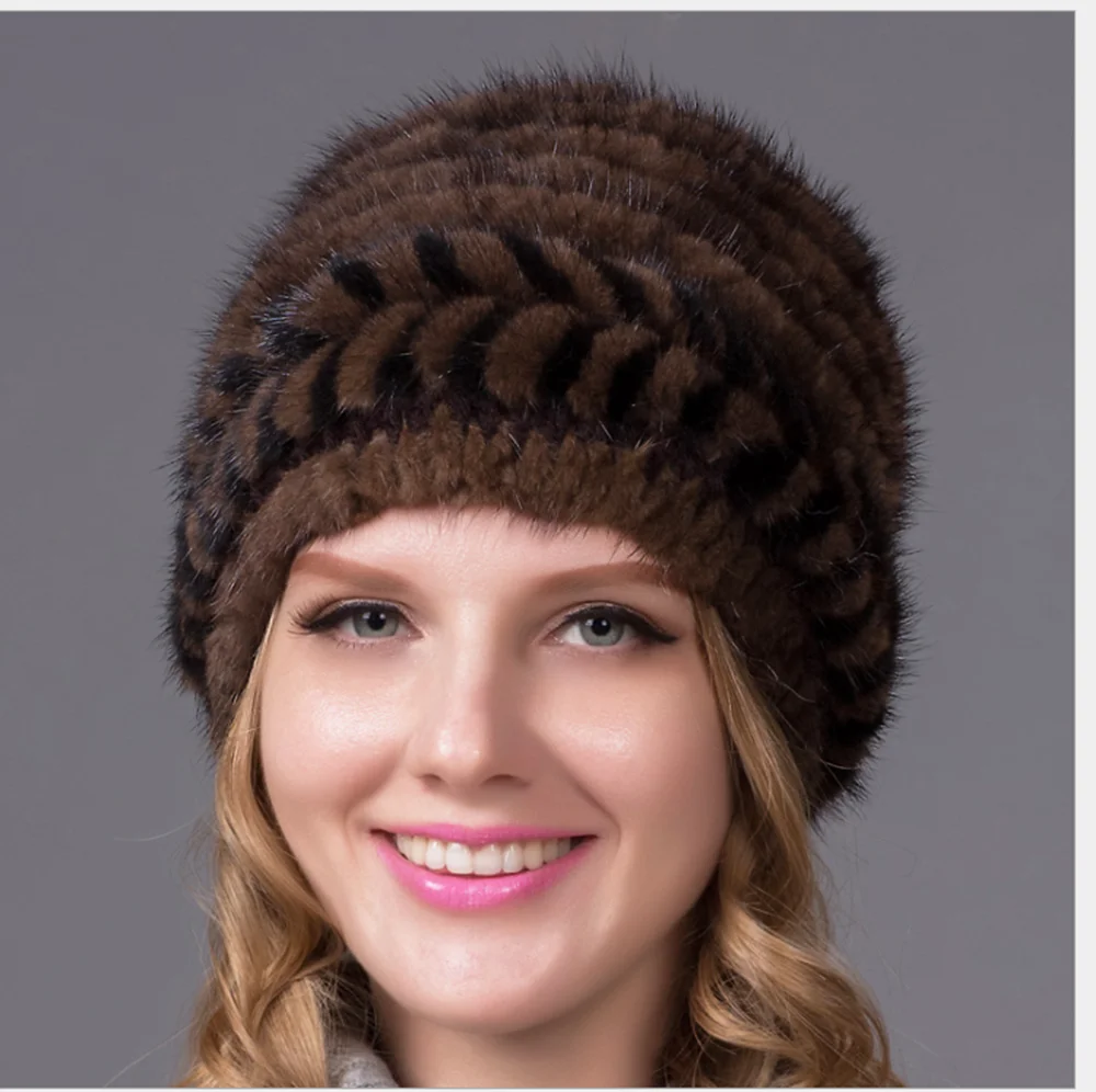 Knitted Hat Russian Ladies Real Fur Trapper Caps Women Fashion Handmade Custom Womens Mink Cap Cute Warm Winter Hats Wholesale