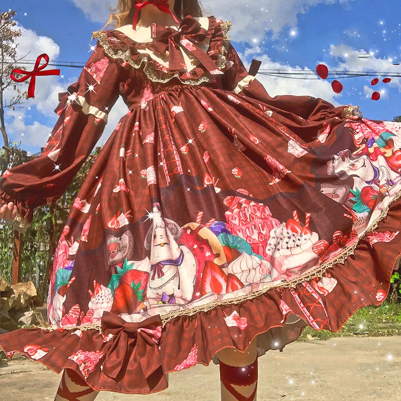 

Japanese Vintage Soft Girl Dress Lolita New High Waist Op Long Sleeve Dress Cos Sweet Loli Tea Party Princess Dress Vestidos