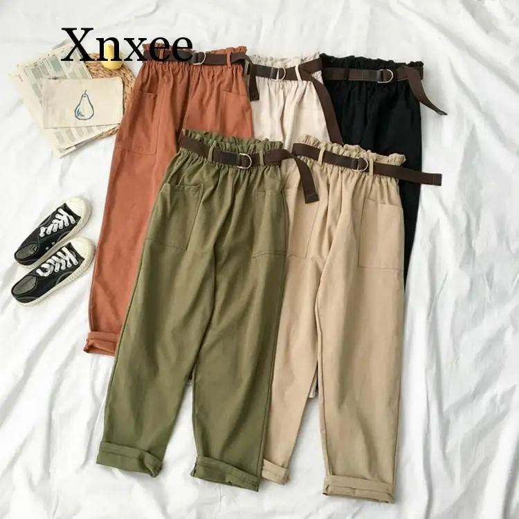 

student daughter belt sportwear Spring Autumn Wide Leg Pants Women Casual High Waist Loose Korean Style Pantalon Female Trousers
