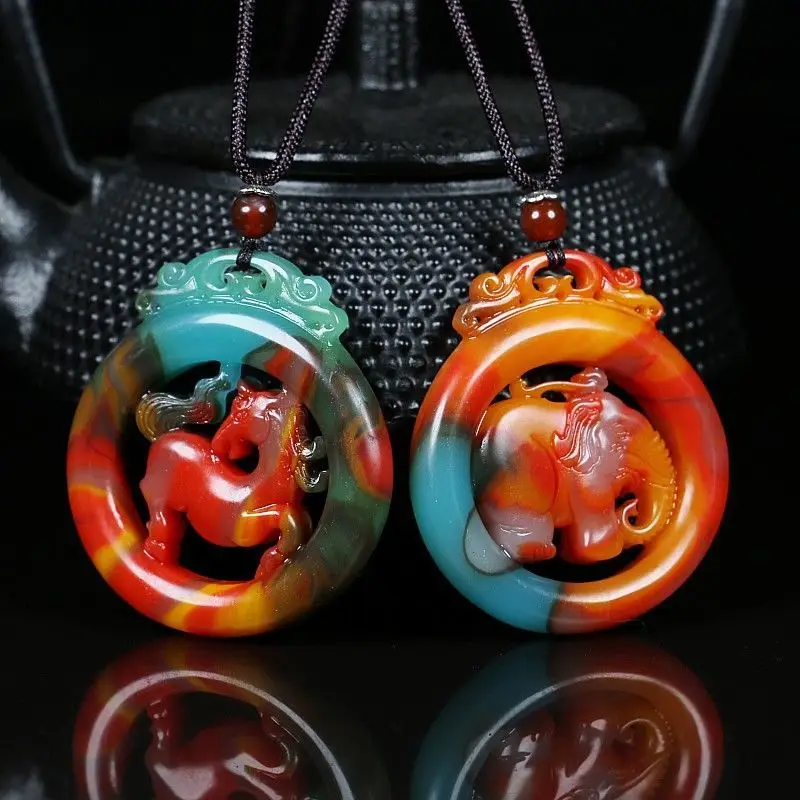 

Natural Xinjiang Colorful Jade Will Get Rich Right Away and Auspicious and Wishful Hollow Pendant Men's and Women's Sweaterchain