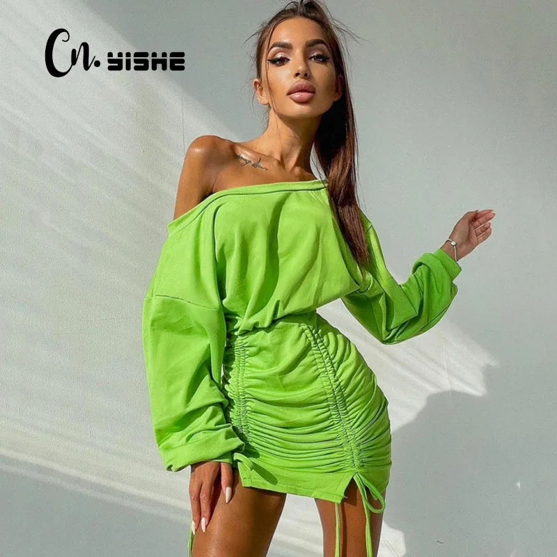 

CNYISHE Casual Sweet Style Mini Dress Female Drawstring Streetwear Korean Style Dresses Women Ruched Dress Vestidos Sexy Clothes