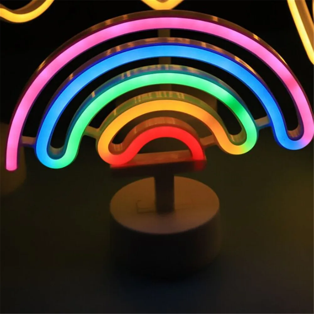 rainbow Светодиодный ночной Светильник неоновый ананас кактус Форма с базой Батарея питание настольная лампа для детской комнаты Рождественский праздник Lamparas - Испускаемый цвет: rainbow
