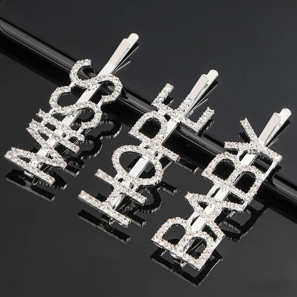 Английские буквы жемчуг зажим со стразами заколка для волос женщин и девушек