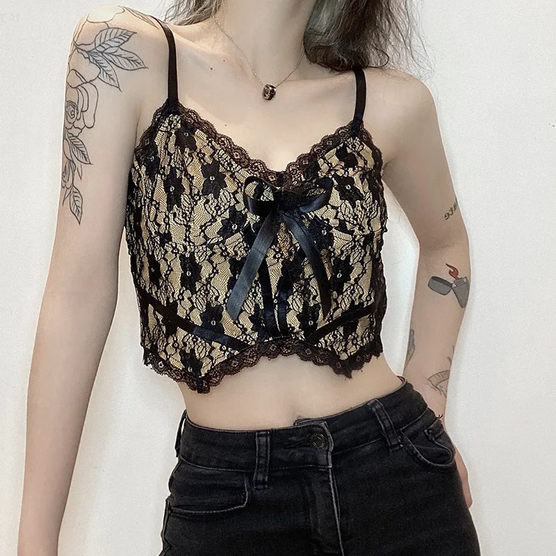 

Пикантный женский топ, модный кружевной топ с прострочкой, облегающий топ на бретелях, повседневная однотонная одежда, короткий топ без рук...