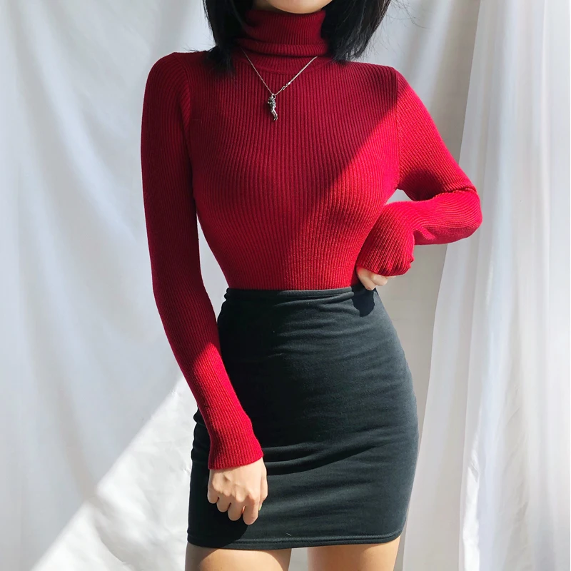 Women Roll Neck Jumper In Fine Knit Rib Basic Ribbed Top | Женская одежда