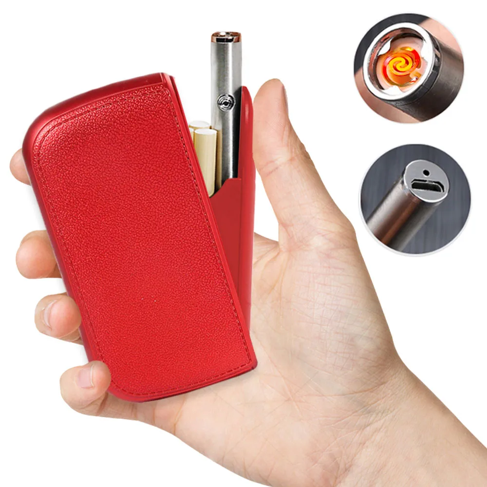 Чехол для сигарет из искусственной кожи с USB плазменная дуговая зажигалка 10 шт.