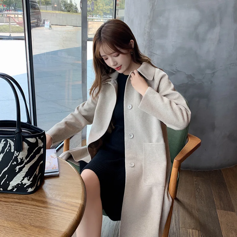 

Real shooting spot 2021 autumn and winter version 2003 Korean women's single breasted solid color thin wool coat