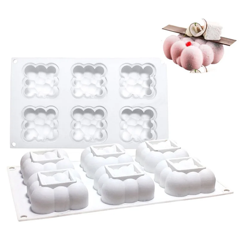 6pcs/set Cloud Large Silicone Mousse Mold 1PC 3D White Square Cake Bubble Dessert Baking tools candy Kitchen Gadgets DIY | Дом и сад