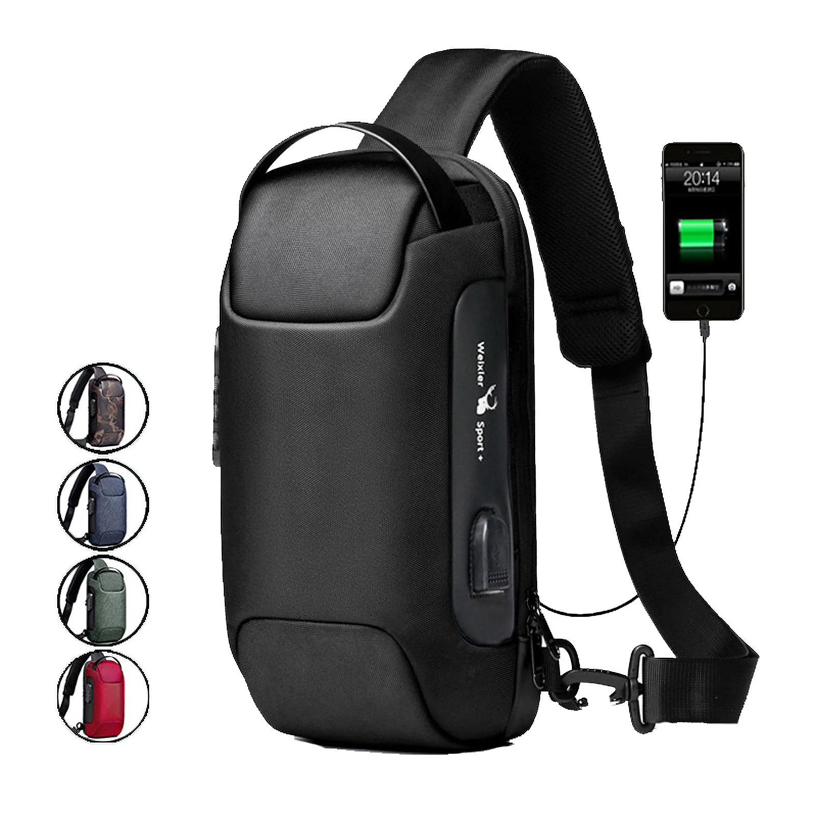 

Mihaivina Men's Anti-theft Crossbody Bag Waterproof USB Shoulder Sling Bag Multifunction Short Travel Messenger Chest Pack Male