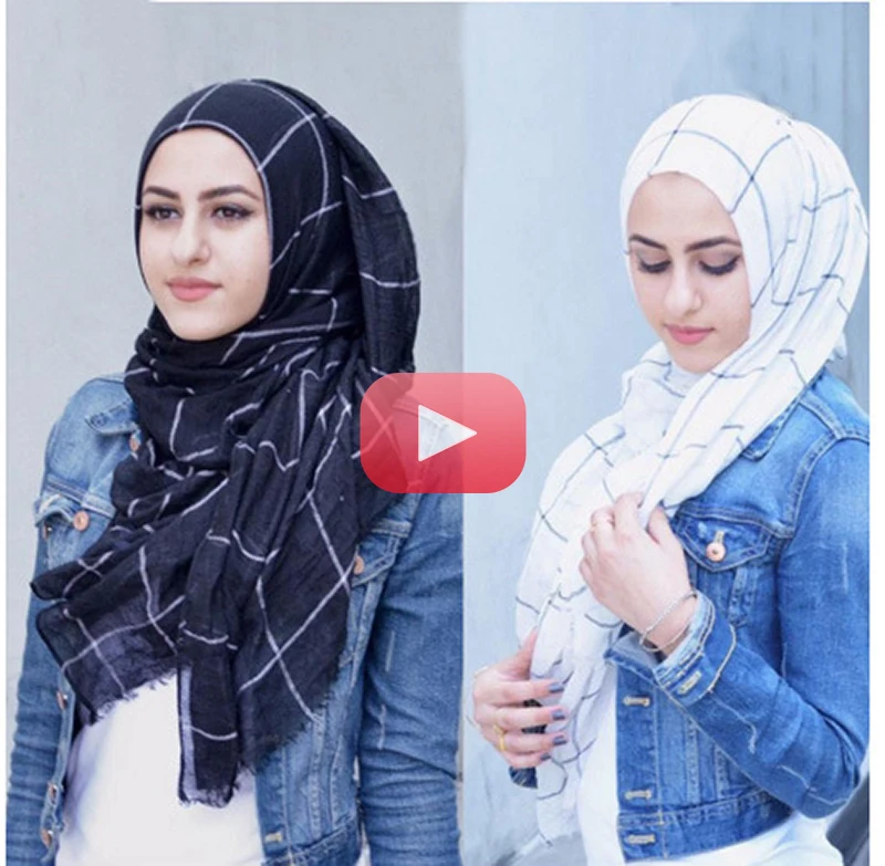 

Muslim Headscarf Plaid Striped Cotton Scarf Islamic Malaysian Female Women Cover Scarves 1PC