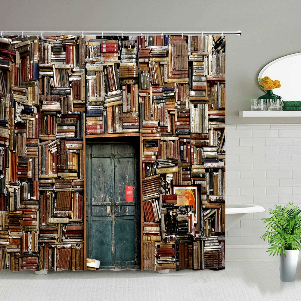 

West Rural Farm Wooden Door Print Shower Curtain Retro European Style Scenery Garden Background Wall Decoration Bathroom Curtain
