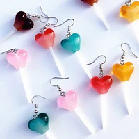 resin lollipop drop earrings women cute heart candy trendy style girl jewelry dangle earrings children jewelry am2162