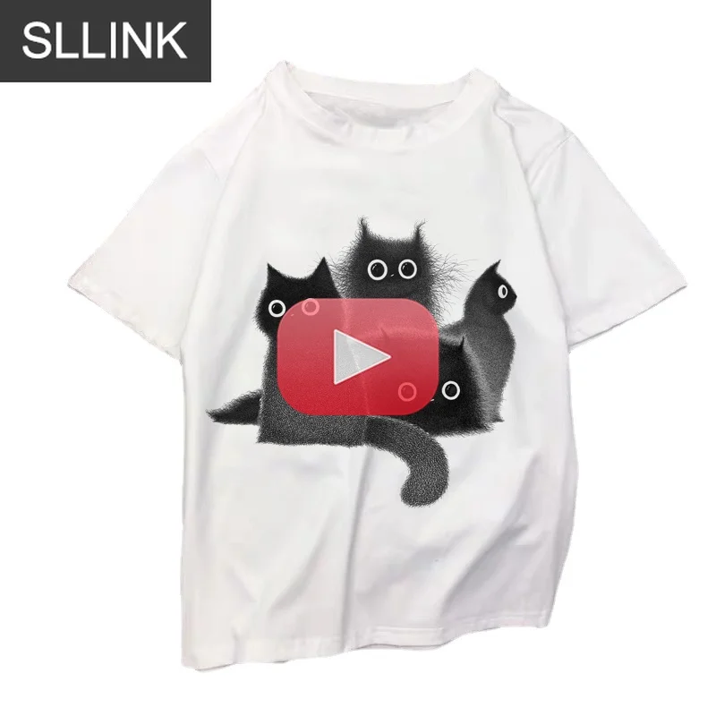 

Kawaii T Shirts Women Cat New Tops Female T-shirt Loose Tshirt Summer Tee White T-shirts Round Neck Oversized T Shirt