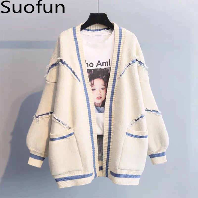 

Loose Casual 2021 Spring New Korean English Letters Fashion Thickened Knitting Medium Length Sweater Cardigan Women's Jackets