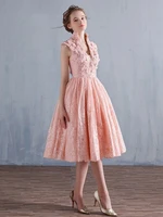 pretty pink v neck appliques lace junior prom dress 2021 knee length evening party gown vestidos robe de soiree