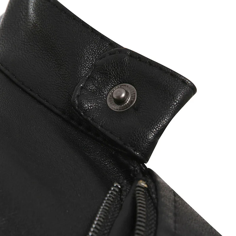2019 Spring Fashion Women Smooth Motorcycle Faux Leather Jackets Ladies Long Sleeve Autumn Winter Office  Streetwear Black Coat