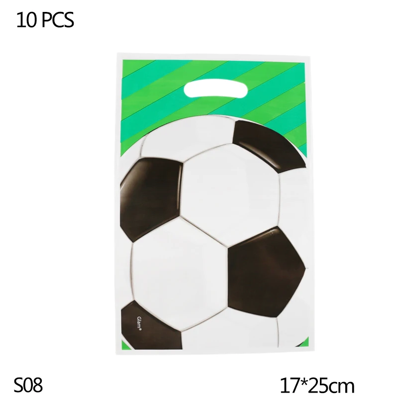 S08-10pcs candy bag Футбольная тематическая вечеринка, Набор Декоративной посуды, бумажные тарелки и стаканы, салфетка, конфетный мешок, коробка для детского душа, принадлежности для дня рождения - Цвет: S08-10pcs candy bag