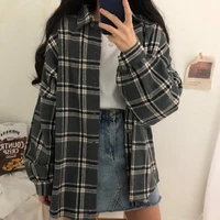 flannel oversized shirt long sleeve collared boyfriend plaid blouse fall winter womens blouses shirts