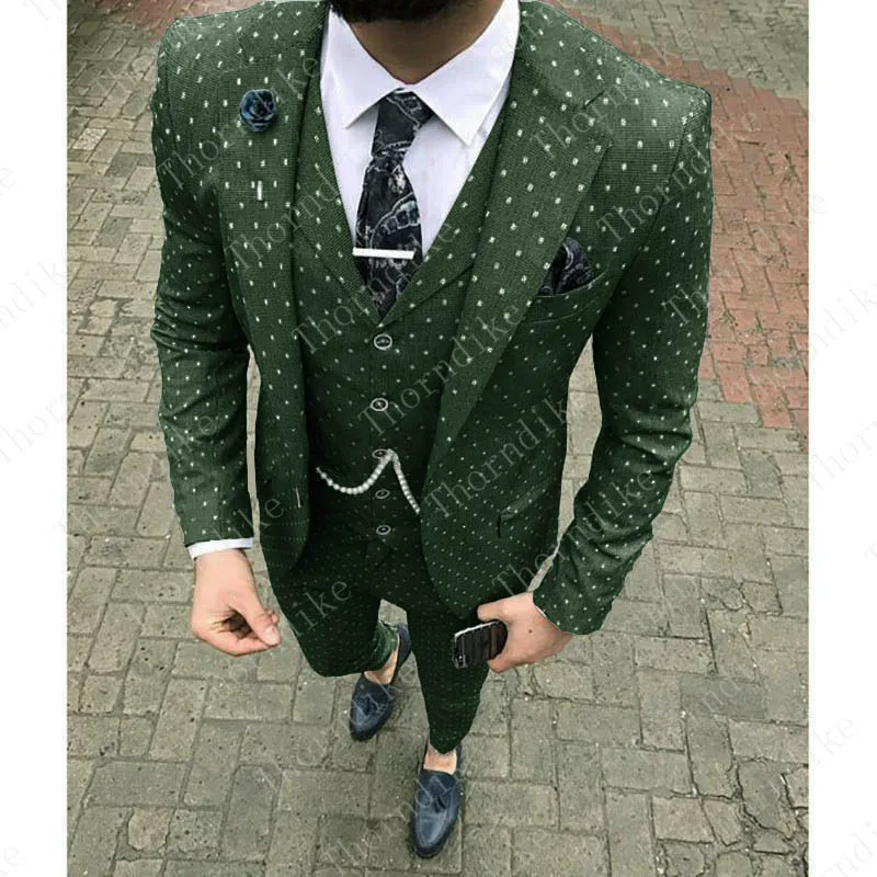 

(Blazer+Pants+Vest) Army Green Dots Men Suit Slim Fit Wedding Wear Business Men Purple Suit Elegant Costume Mariage Homme XS-5XL