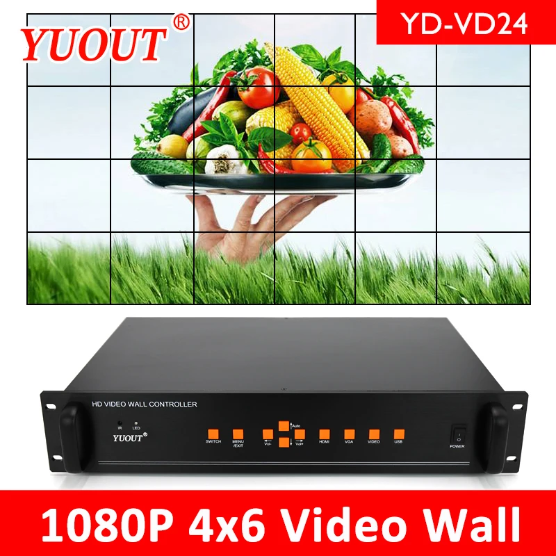 Настенный видеоконтроллер YUOUT YD VD24 3x7 4x6 HDMI VGA AV USB процессор 24 изображения