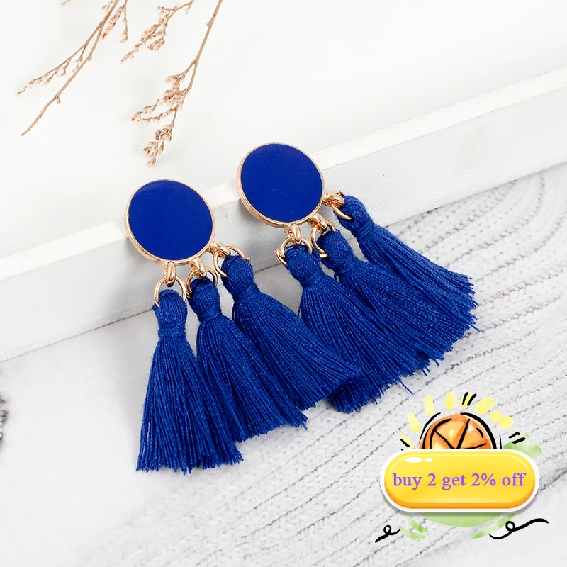 Хит! Серьги с кисточками в стиле бохо сине-зеленые деревенские серьги-капельки