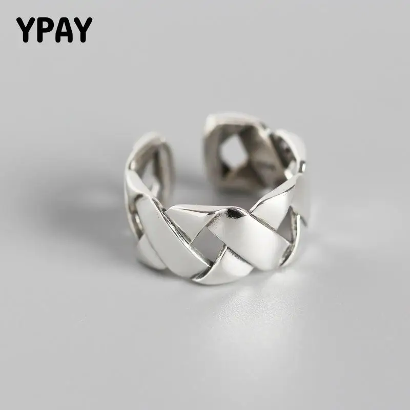 YPAY подлинное серебро 925 пробы Открытые Кольца для мужчин и женщин винтажные
