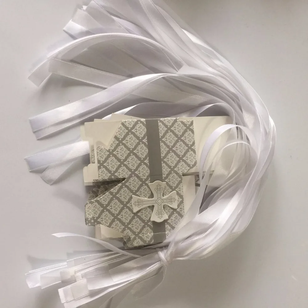 50 шт. коробка для конфет с крестом Bomboniere оберточные держатели лентами детского