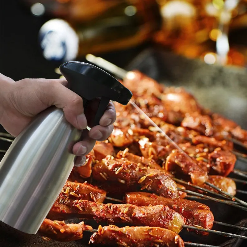 

500ml BBQ Baking Olive Oil Spray Bottle Cooking Barbecue Stainless Steel Spray Bottle Press Type Leak Proof For Kitchen Cooking