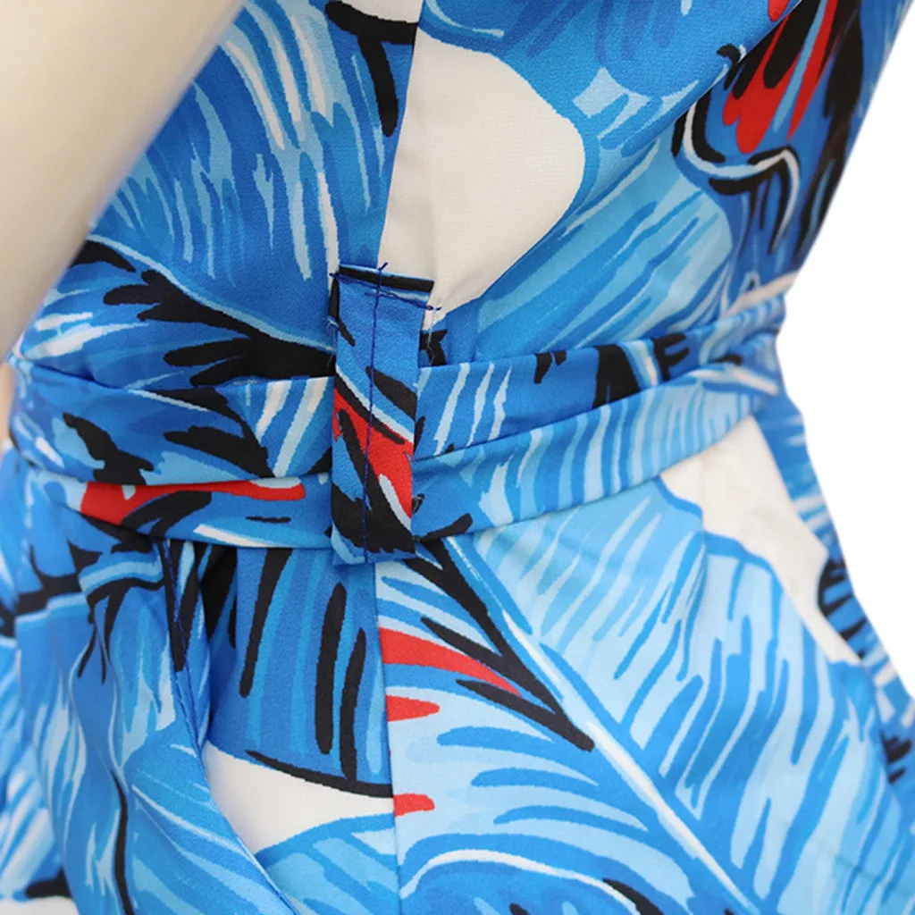 

Fashion Women Jumpsuit Print Leaves Sling Sash Slit Pants Jumpsuit Sexy Slim Jumpsuit combinaison short femme #D