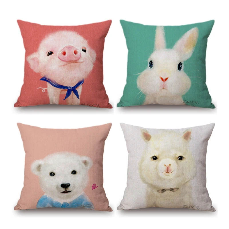 

45x45 см чехол для подушки на диван автомобиль Милая Розовая Свинья детская комната декоративная подушка чехол с животными кролик Альпака накидка на подушку Чехол