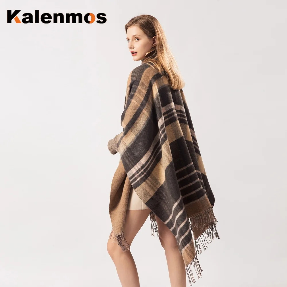Пончо и шарф Женская клетчатая искусственная кашемировая накидка с винтовым