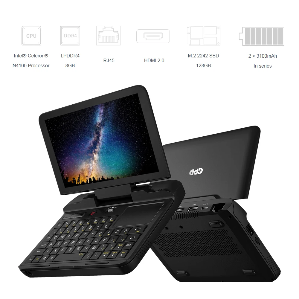 Мини ноутбук GPD с 6 дюймовым дисплеем процессором Intel Celeron N4100 ОЗУ 8 ГБ ПЗУ 128 Windows