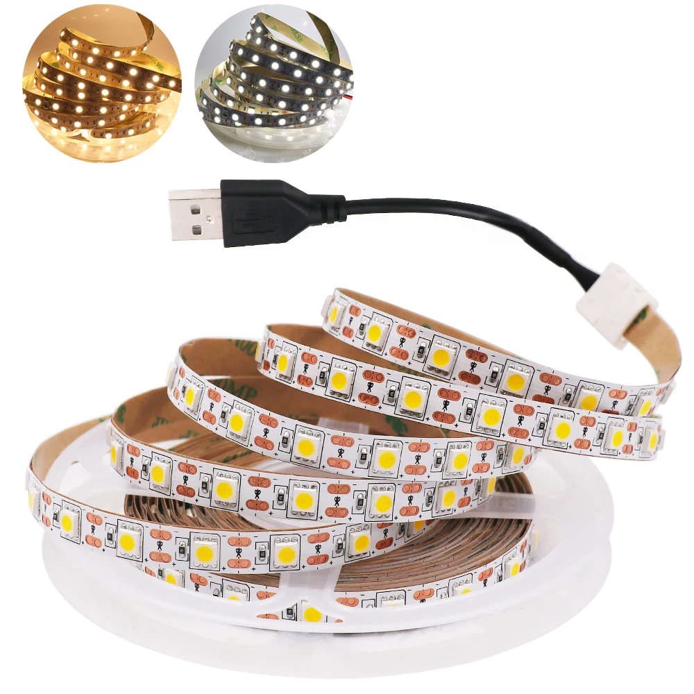 5V USB LED Strip Light SMD 5050 Flexible LED Tape Ribbon TV Backlight Lights Strip Home Decoration 30cm 50cm 1m 2m 3m 4m 5m