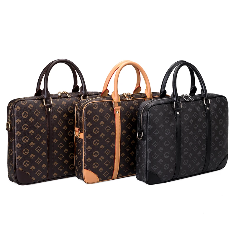 

New Fashion designer 14 inch Laptop Briefcase Business Handbag for Men Large Capacity men's leather Shoulder Bag Luxury Brand