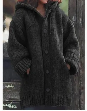 

WEPBEL Knitted Midi Hoodie Plus Size Women's Fashion Solid Color Loose Autumn Winter Warm Hooded Sweater Coat Long-Sleeved