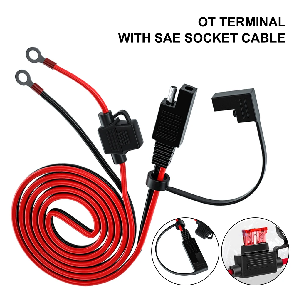 

SAE to O Ring Terminal Connector with 10A Protection Fuse Extension Cord 140cm Cable Connector for Battery Charger/Maintainer