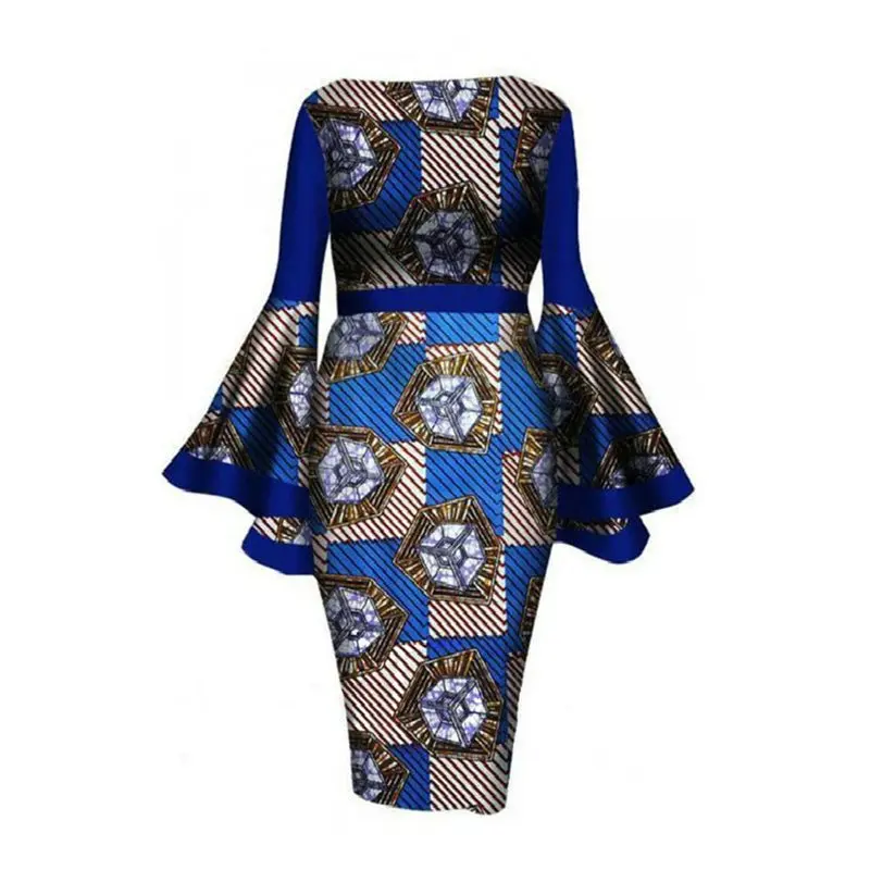 Женское платье с длинными расклешенными рукавами Королевский синий цвет для