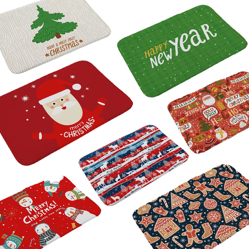 

Рождественский коврик на дверь, Санта-Клаус, Рождественская елка, коралловый бархат, коврики для ванной комнаты, Нескользящие коврики со сн...