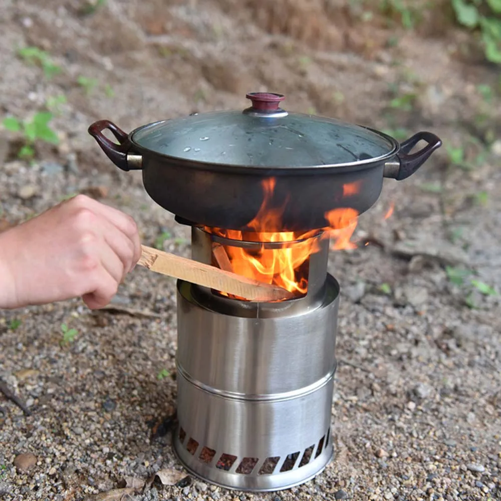 

Outdoor Camping Wood Stoves Portable Barbecue Stoves Windproof Camping Picnic Stainless Steel Detachable Wood Burner Furnace
