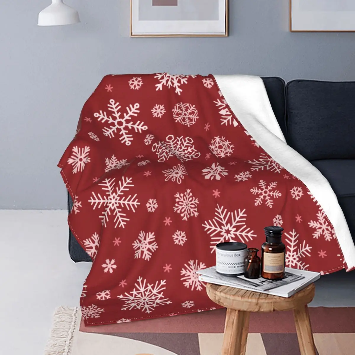 

Red Merry Christmas Flannel Blanket New Year Snowflake Awesome Throw Blankets for Home 200x150cm Bedspreads