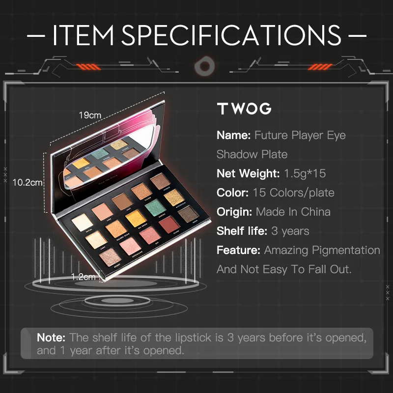 

Shadows Eyeshadow Palette Cosmetics Makeup Water-proof Highlighters Shimmer Light Eye Shadow Long Lasting Plate TWOG 15 colors