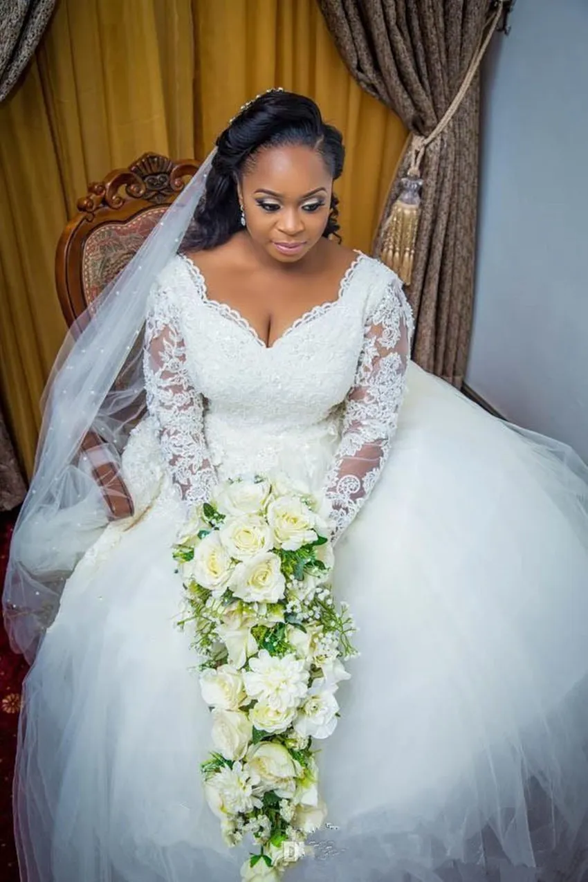 plus size wedding dress With Long Sleeve Lace Appliuqes White Tulle Exquisite mariage Bride Dress Wedding Gowns vestido de noiva | Свадьбы и
