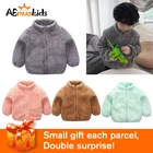 Новое зимнее плюшевое теплое пальто для девочек, милая осенне-зимняя теплая шерстяная детская одежда на молнии для маленьких мальчиков и девочек