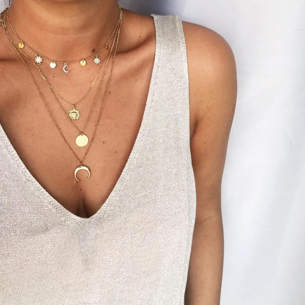 Богемные золотые многослойные ожерелья с фигуркой сердца и кулоны для женщин 2020