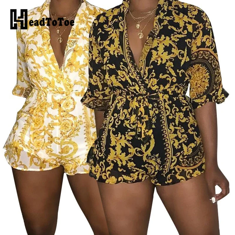 Женский слитный комбинезон с принтом в стиле барокко|Комбинезоны c шортами| |