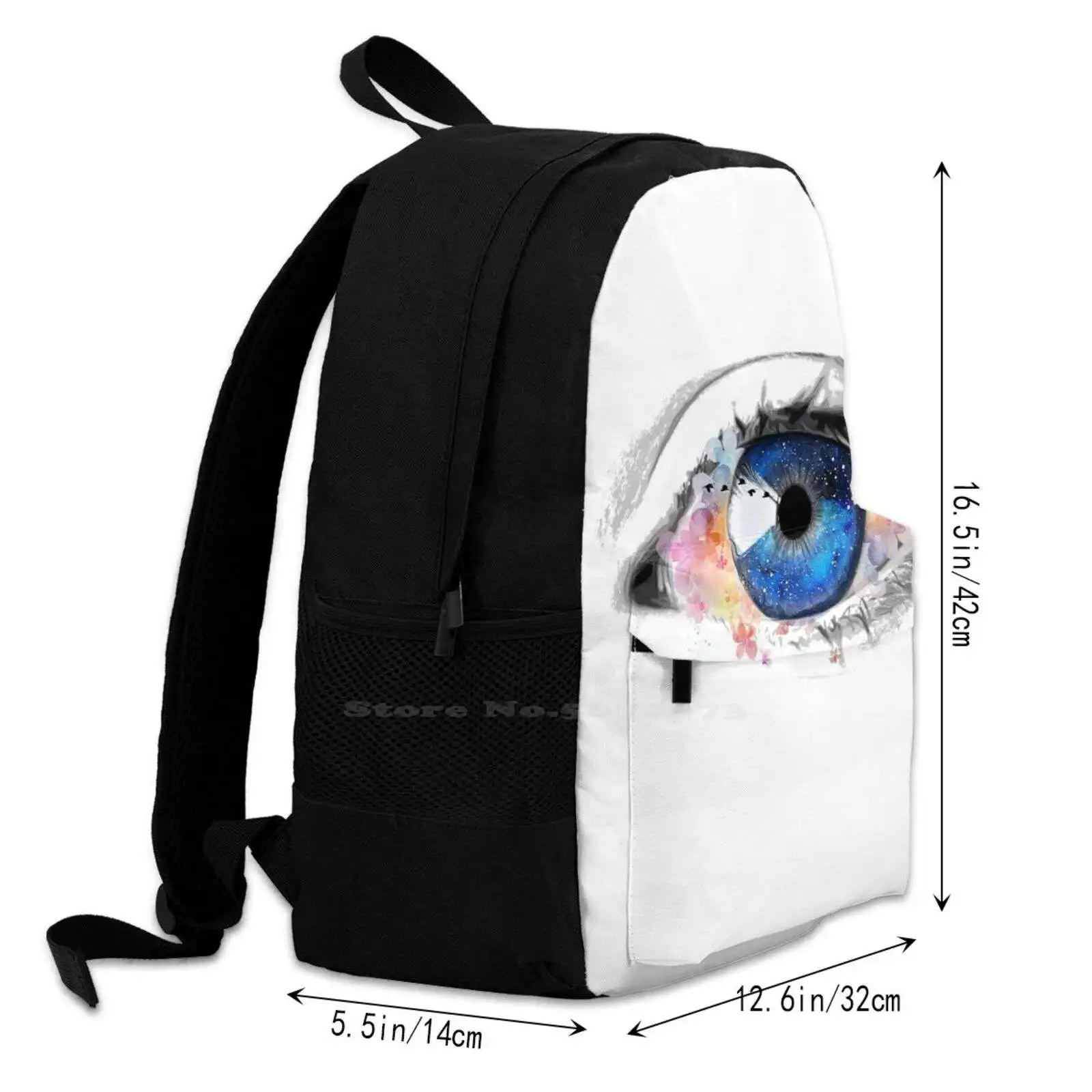 Créative Oeil 3d Print Design Рюкзак Повседневная сумка Galaxie Коллаж Fleurs Peinture Artistiques Oiseaux Lash