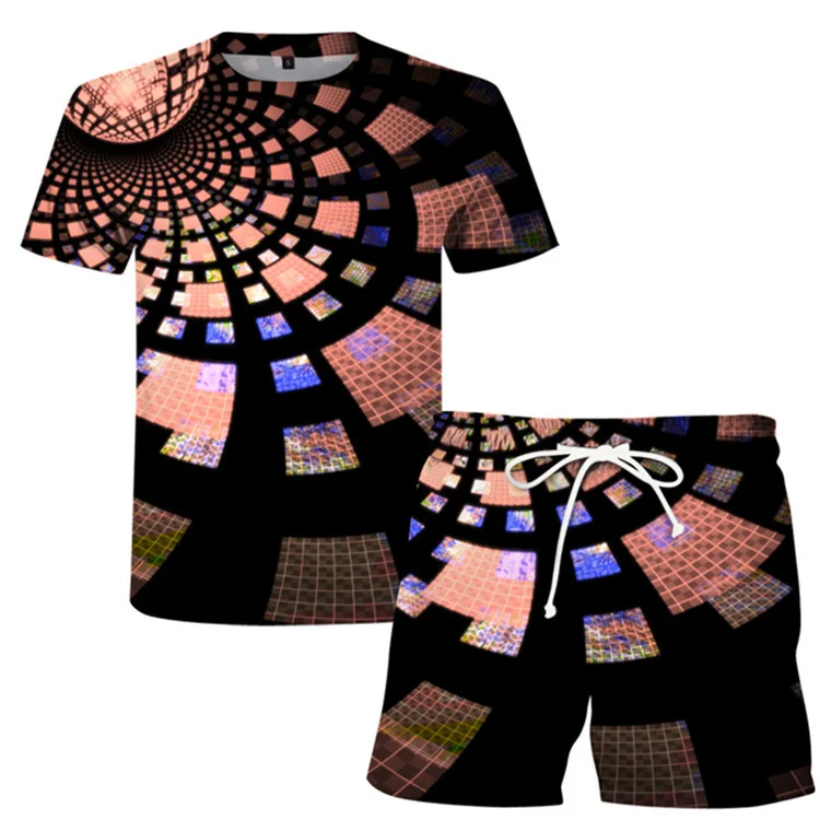 

Men's Spring/Summer Sports Set 3d Print Nebula Short Sleeve t-shirt and Shorts Quick Dry Set